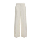 7FOR White Cotton Casual Pants