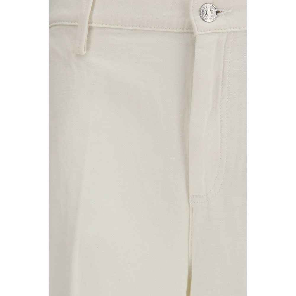 7FOR White Cotton Casual Pants