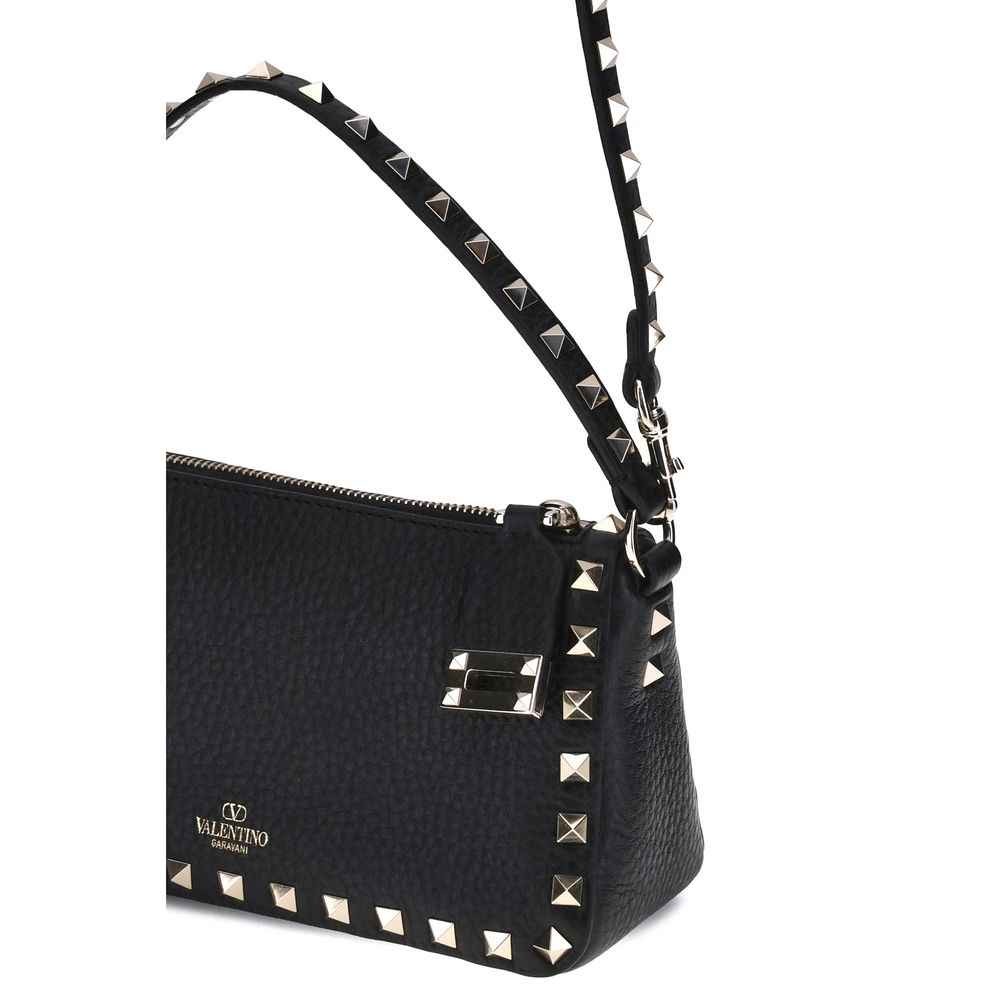Valentino Garavani Black Calf Leather Bos Taurus Shoulder Bag