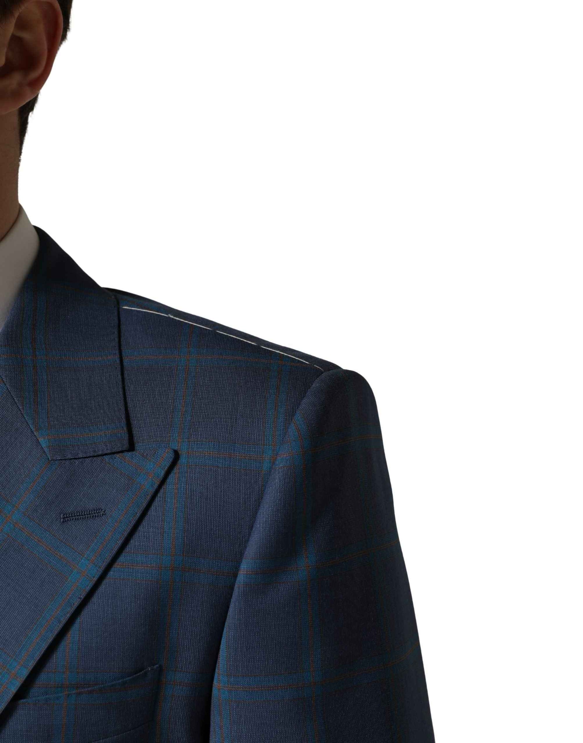 Dolce & Gabbana Blue Checked Double Breasted Men Suit Jacket