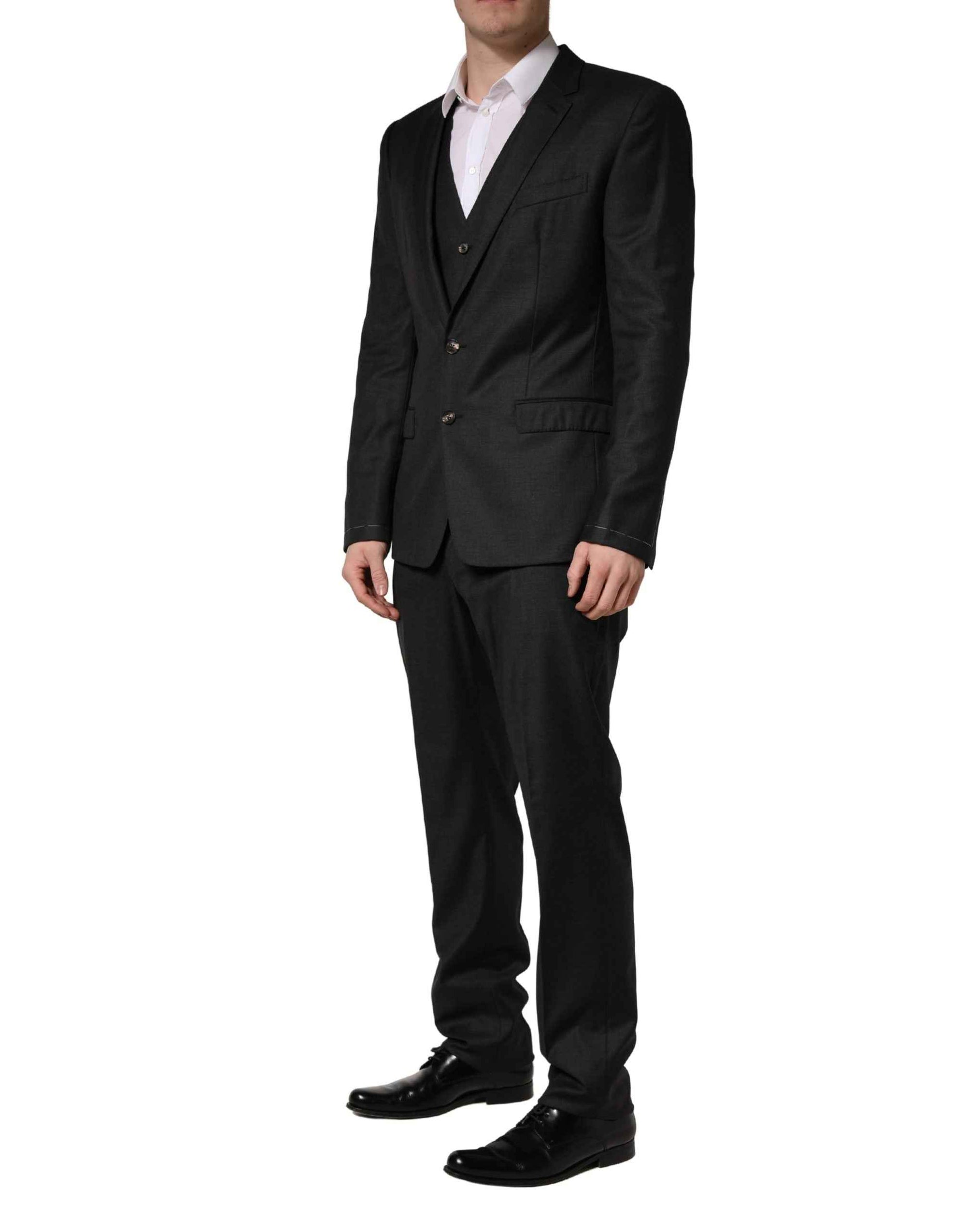 Dolce & Gabbana Black Wool Slim Fit Formal 3 Piece Men Suit