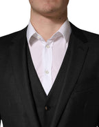 Dolce & Gabbana Black Wool Slim Fit Formal 3 Piece Men Suit