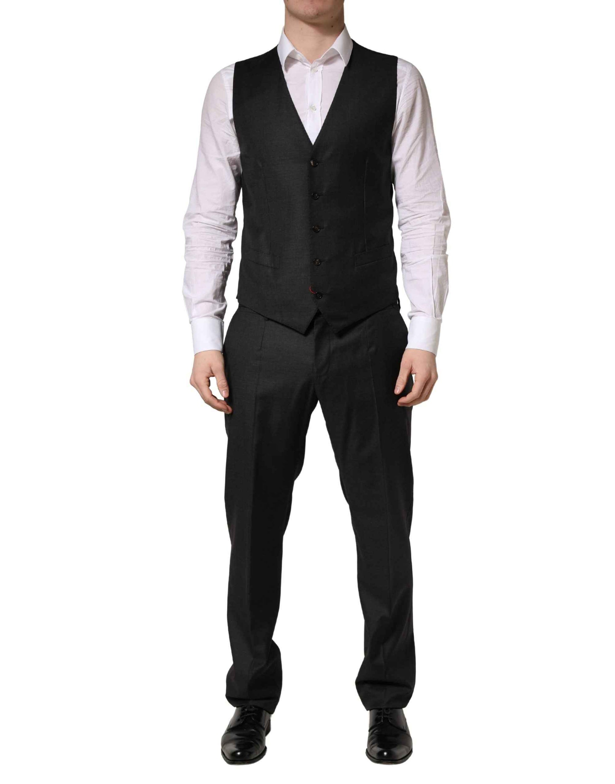 Dolce & Gabbana Black Wool Slim Fit Formal 3 Piece Men Suit