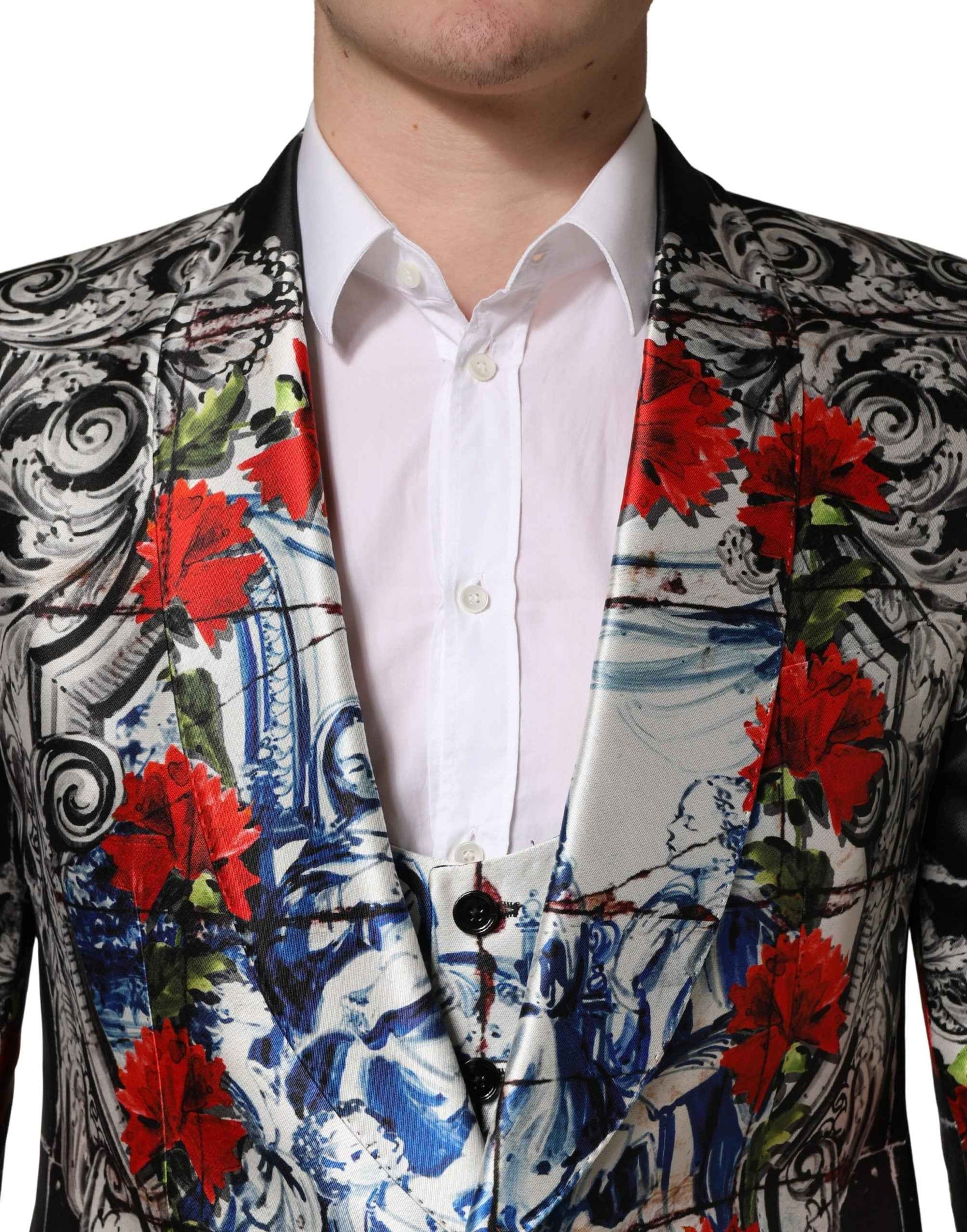 Dolce & Gabbana Black Floral 2 Buttons Formal 3 Piece Suit