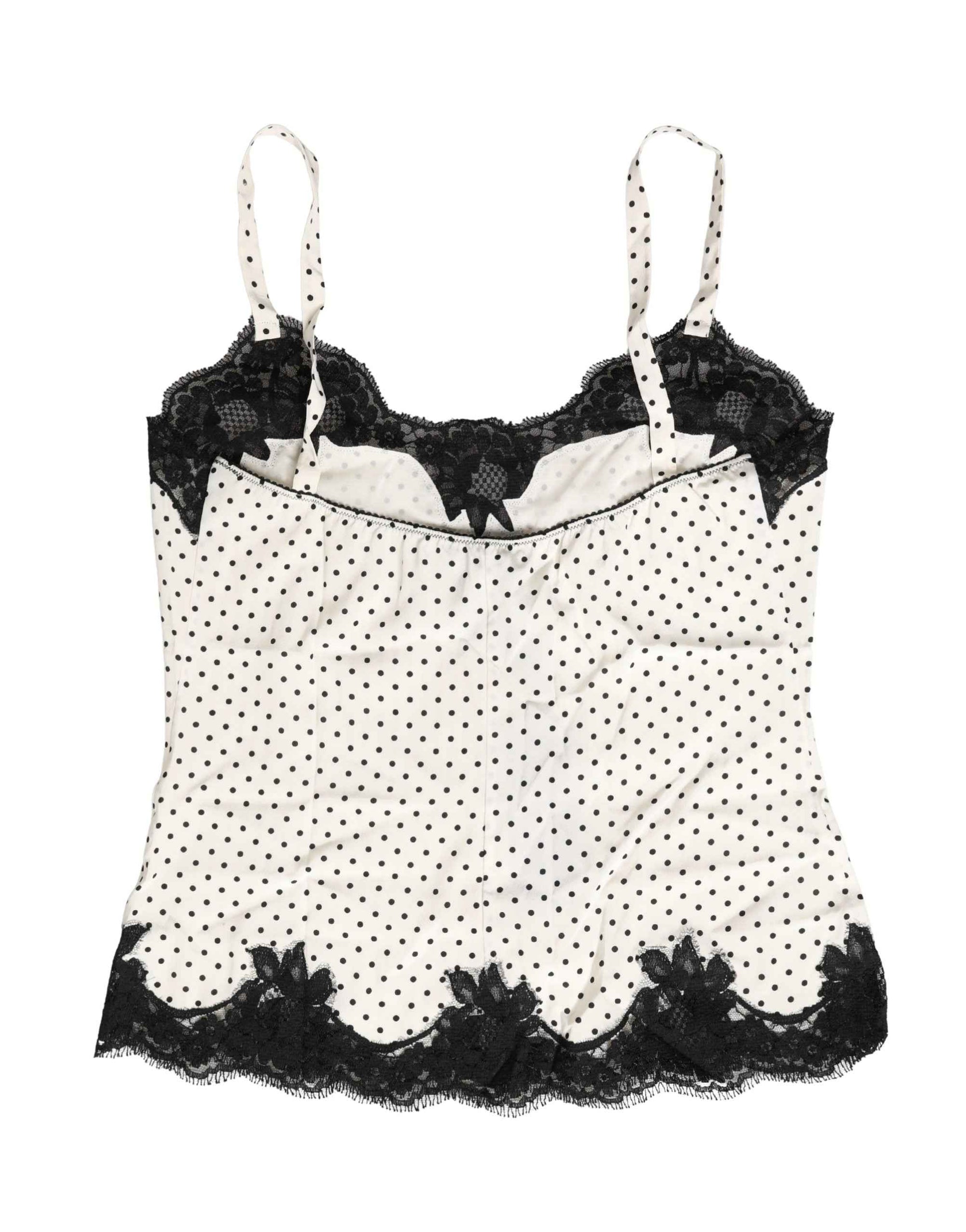 Dolce & Gabbana White Polka Dot Lace-Trimmed Camisole Top Underwear