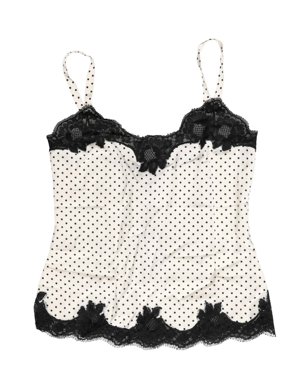 Dolce & Gabbana White Polka Dot Lace-Trimmed Camisole Top Underwear