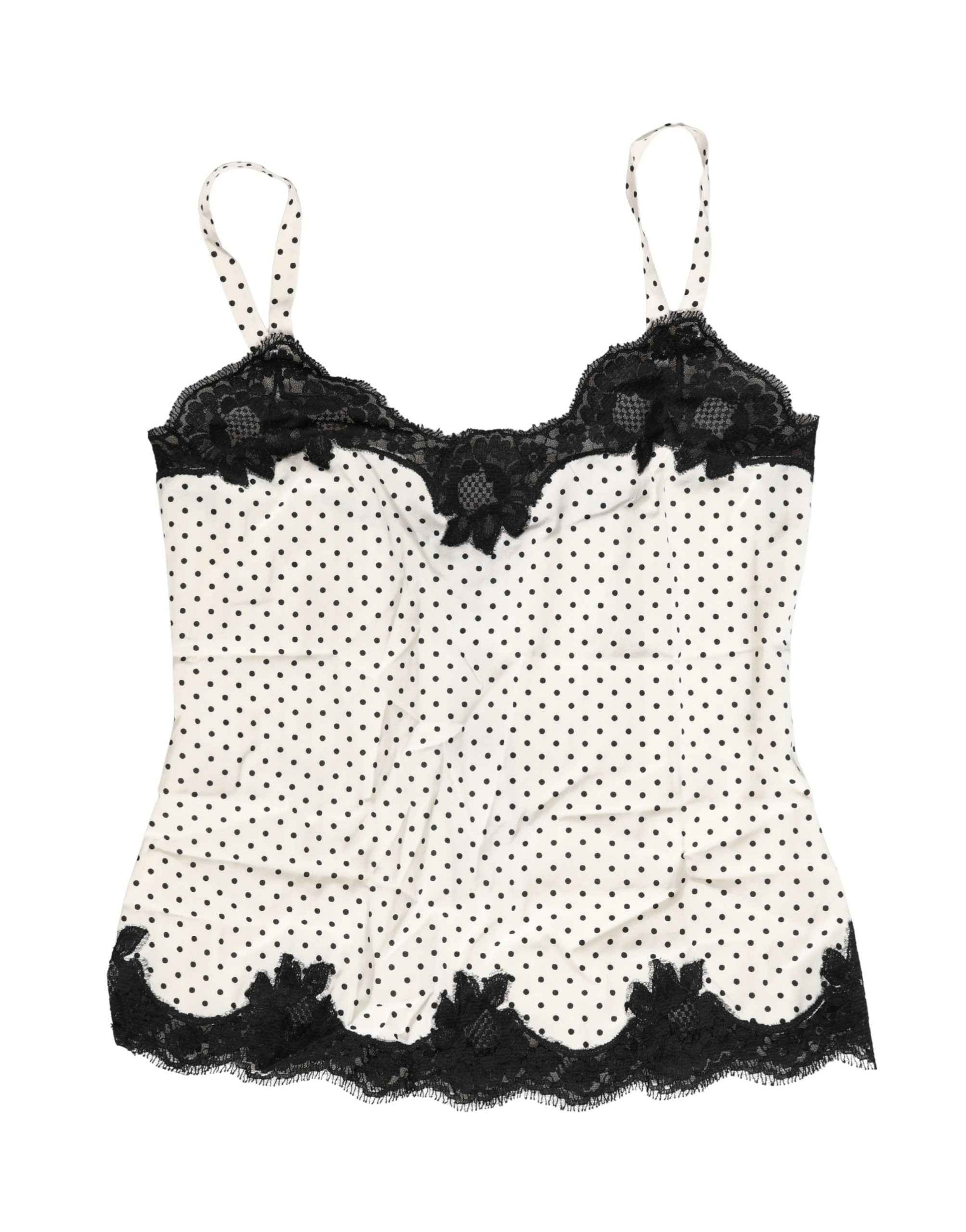 Dolce & Gabbana White Polka Dot Lace-Trimmed Camisole Top Underwear