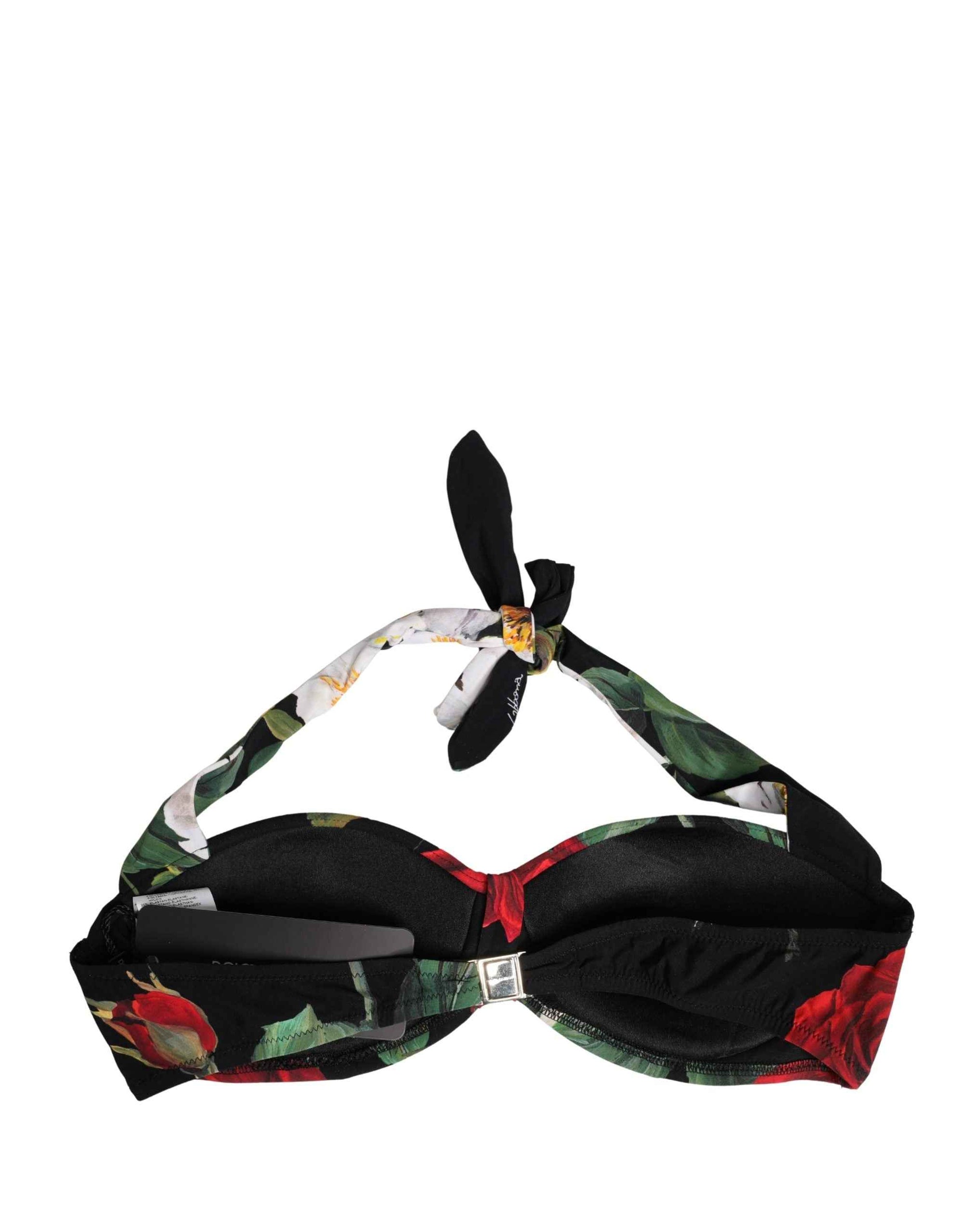 Dolce & Gabbana Black Floral Padded Halter Bikini Top Swimwear