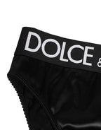 Dolce & Gabbana Black Satin High-Waist Brief Logo Women Underwear