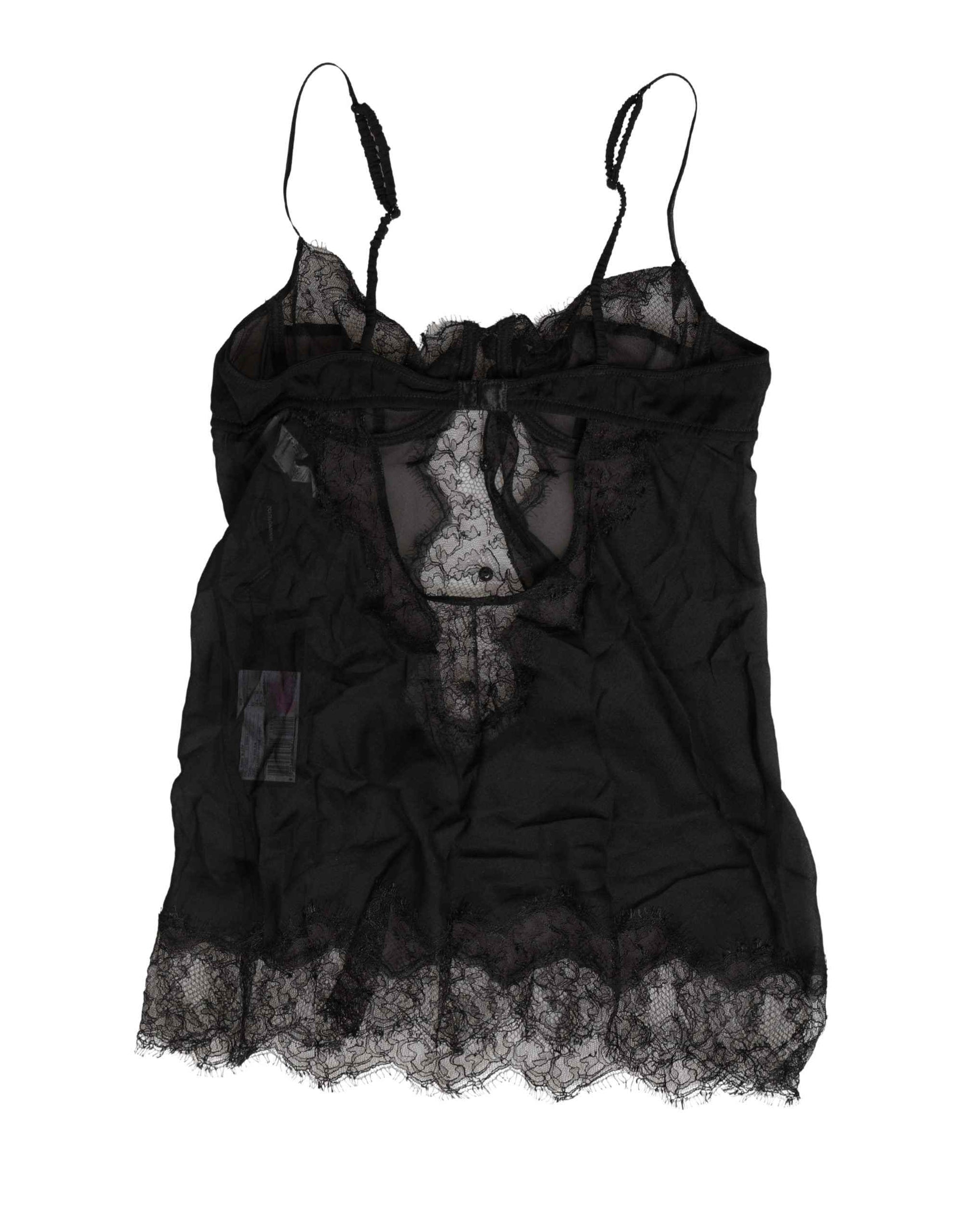 Dolce & Gabbana Black Silk Lace Lingerie Chemise Top Underwear