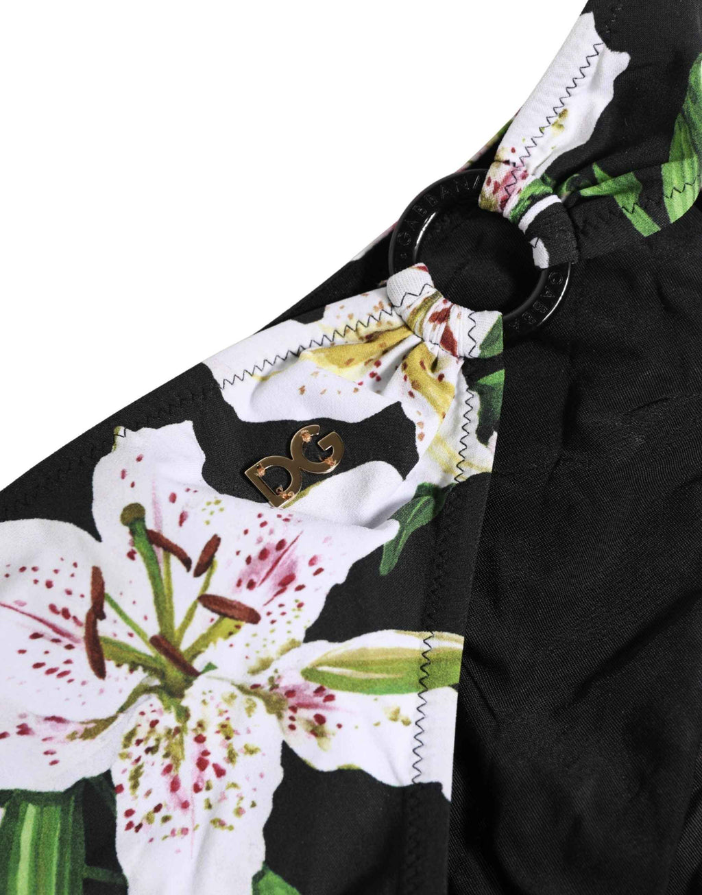 Dolce & Gabbana Black Lily Print Nylon Bottom Beachwear Swimwear
