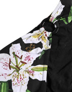 Dolce & Gabbana Black Lily Print Nylon Bottom Beachwear Swimwear