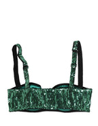 Dolce & Gabbana Green Sequined Nyon Balconnet Bra Underwear