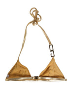 Dolce & Gabbana Gold-Tone Triangle Bikini Top DG Logo Swimwear