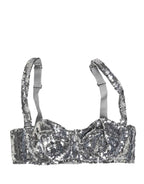 Dolce & Gabbana Silver Sequined Nyon Balconnet Bra Underwear