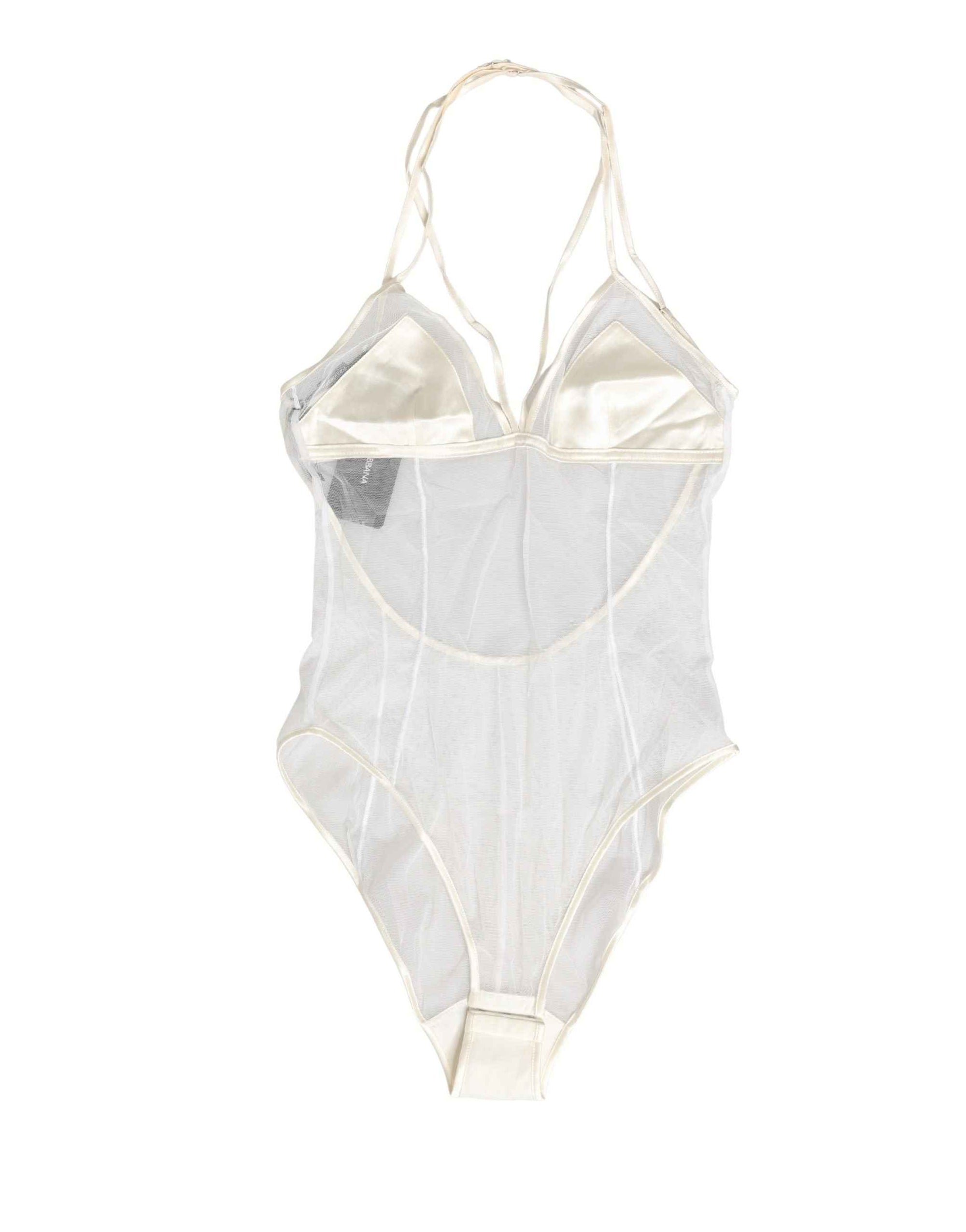 Dolce & Gabbana White Sheer Nylon Bodysuit Halterneck Underwear