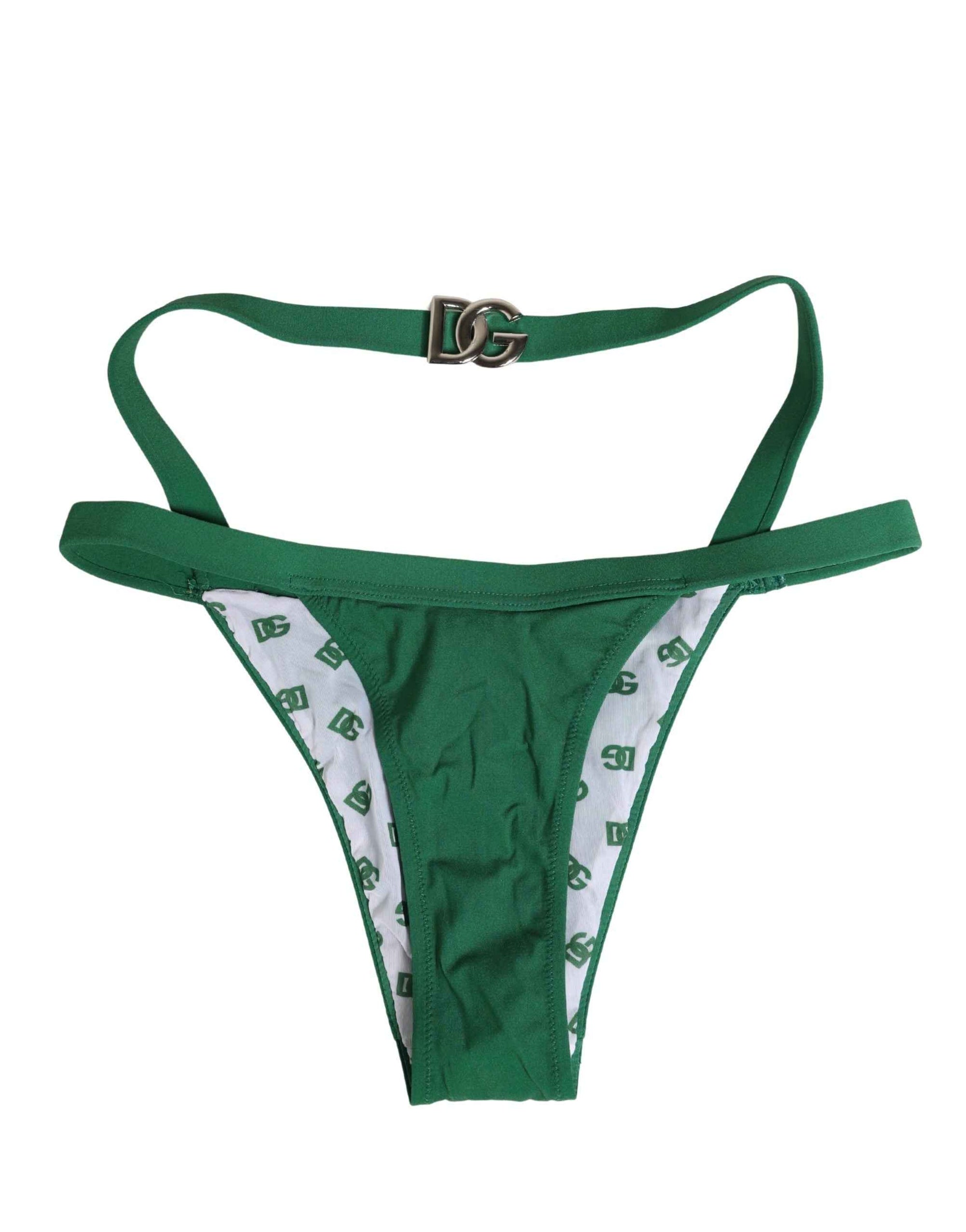 Dolce & Gabbana Green Logo Plaque Nylon Brief Panty Underwear