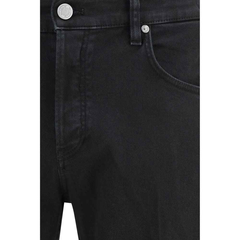 PT Torino Black Cotton Tapered Jeans