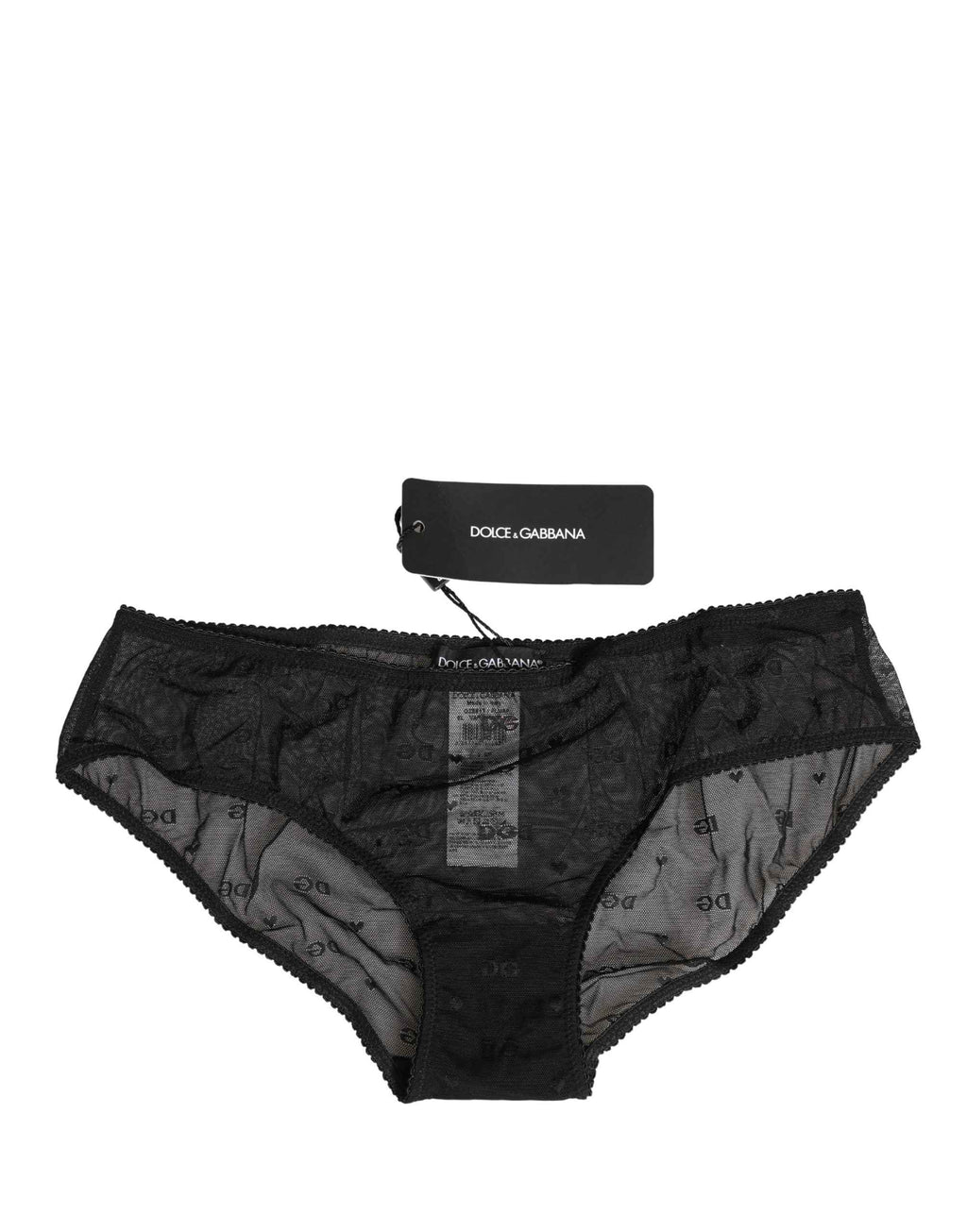 Dolce & Gabbana Black Sheer Mesh Lace Logo Brief Panty Underwear