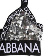 Dolce & Gabbana Silver Sequined Triangle Soft Cup Bra Underwear