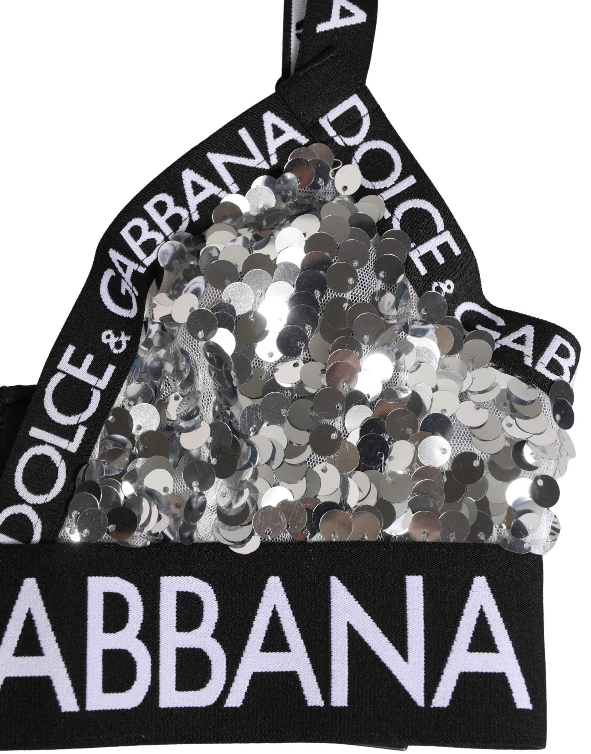 Dolce & Gabbana Silver Sequined Triangle Soft Cup Bra Underwear