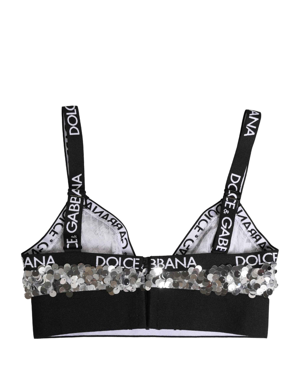 Dolce & Gabbana Silver Sequined Triangle Soft Cup Bra Underwear