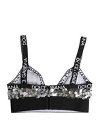 Dolce & Gabbana Silver Sequined Triangle Soft Cup Bra Underwear