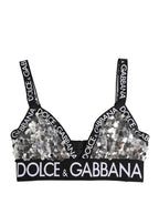 Dolce & Gabbana Silver Sequined Triangle Soft Cup Bra Underwear