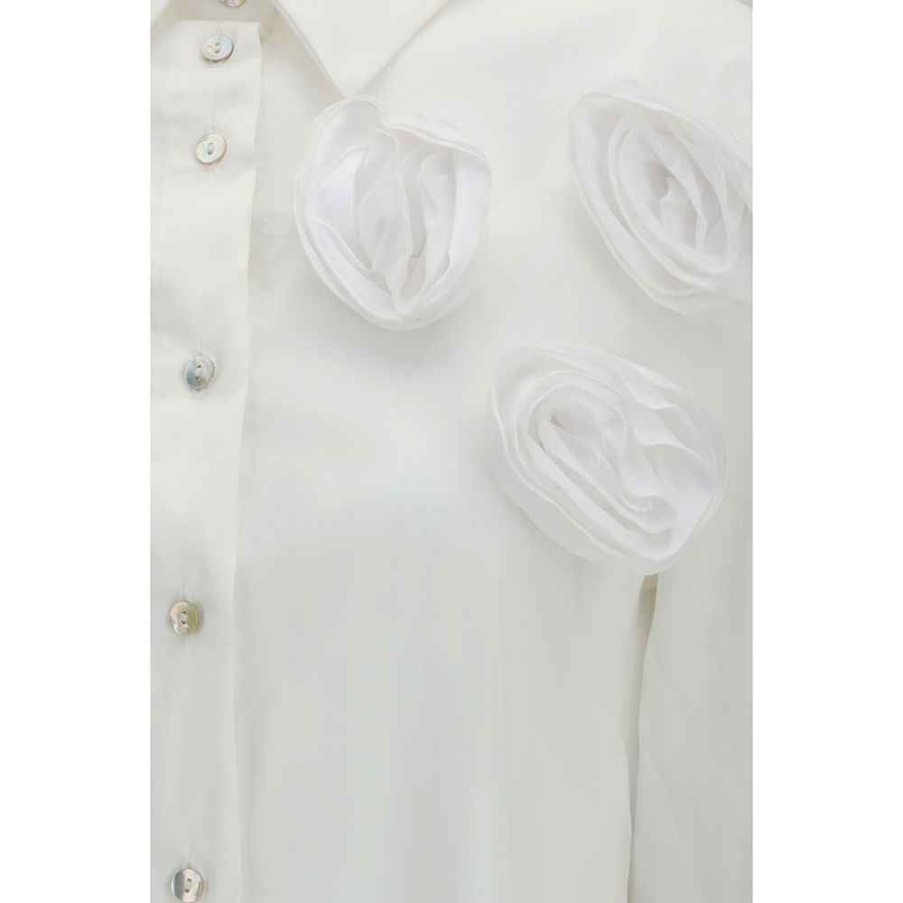 Ella White Cotton Pattern Shirt