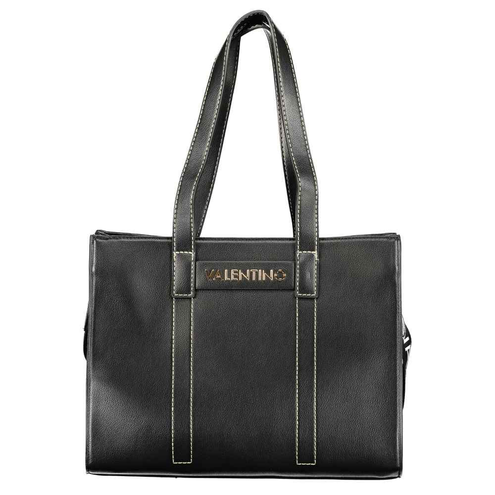 Mario Valentino Black Polyurethane Women's Bag with Shoulder Straps and Pockets