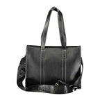 Mario Valentino Black Polyurethane Women's Bag with Shoulder Straps and Pockets