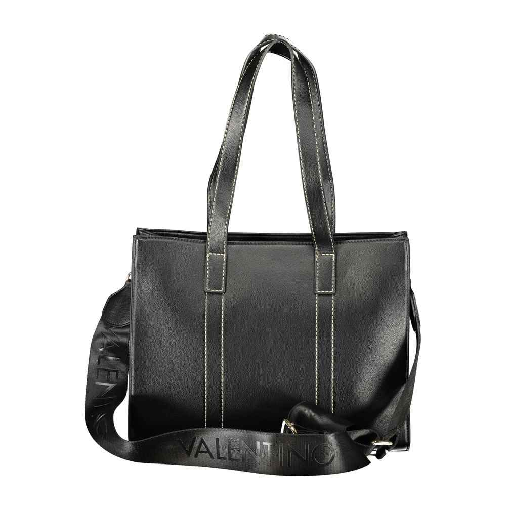 Mario Valentino Black Polyurethane Women's Bag with Shoulder Straps and Pockets