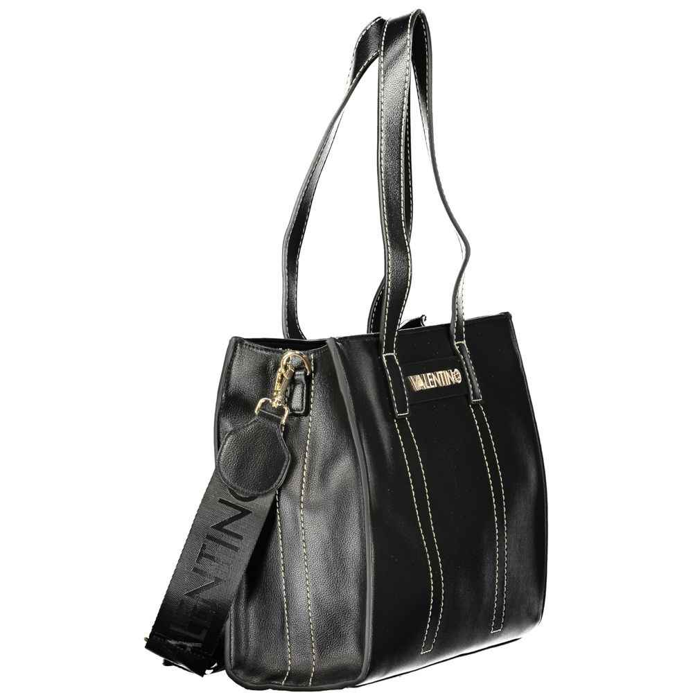 Mario Valentino Black Polyurethane Women's Bag with Shoulder Straps and Pockets