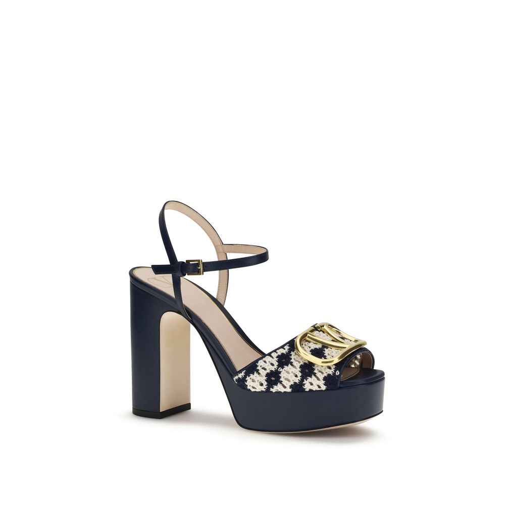 Valentino Garavani Blue Calf Leather Bos Taurus Platform Sandals