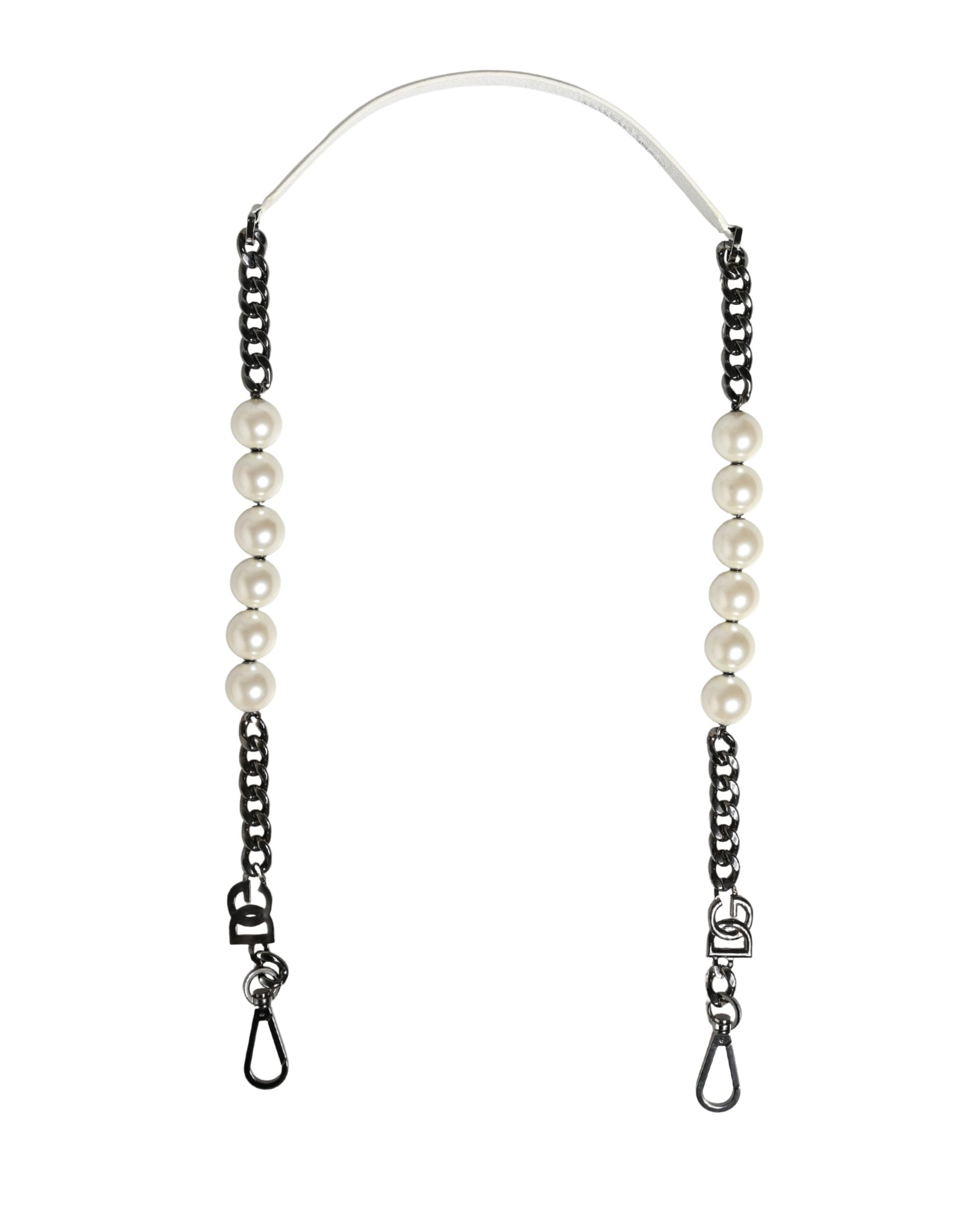 Dolce & Gabbana White Leather Silver Chain Bag Accessory Shoulder Strap