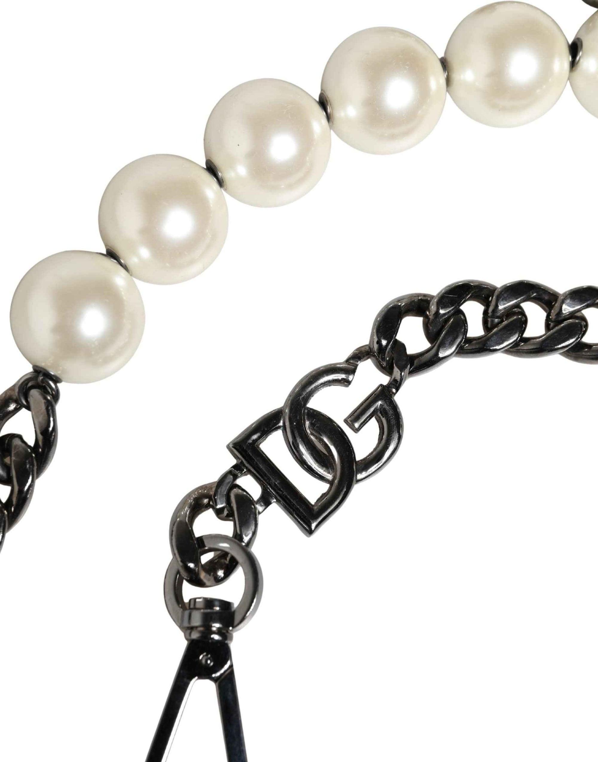 Dolce & Gabbana White Leather Silver Chain Bag Accessory Shoulder Strap