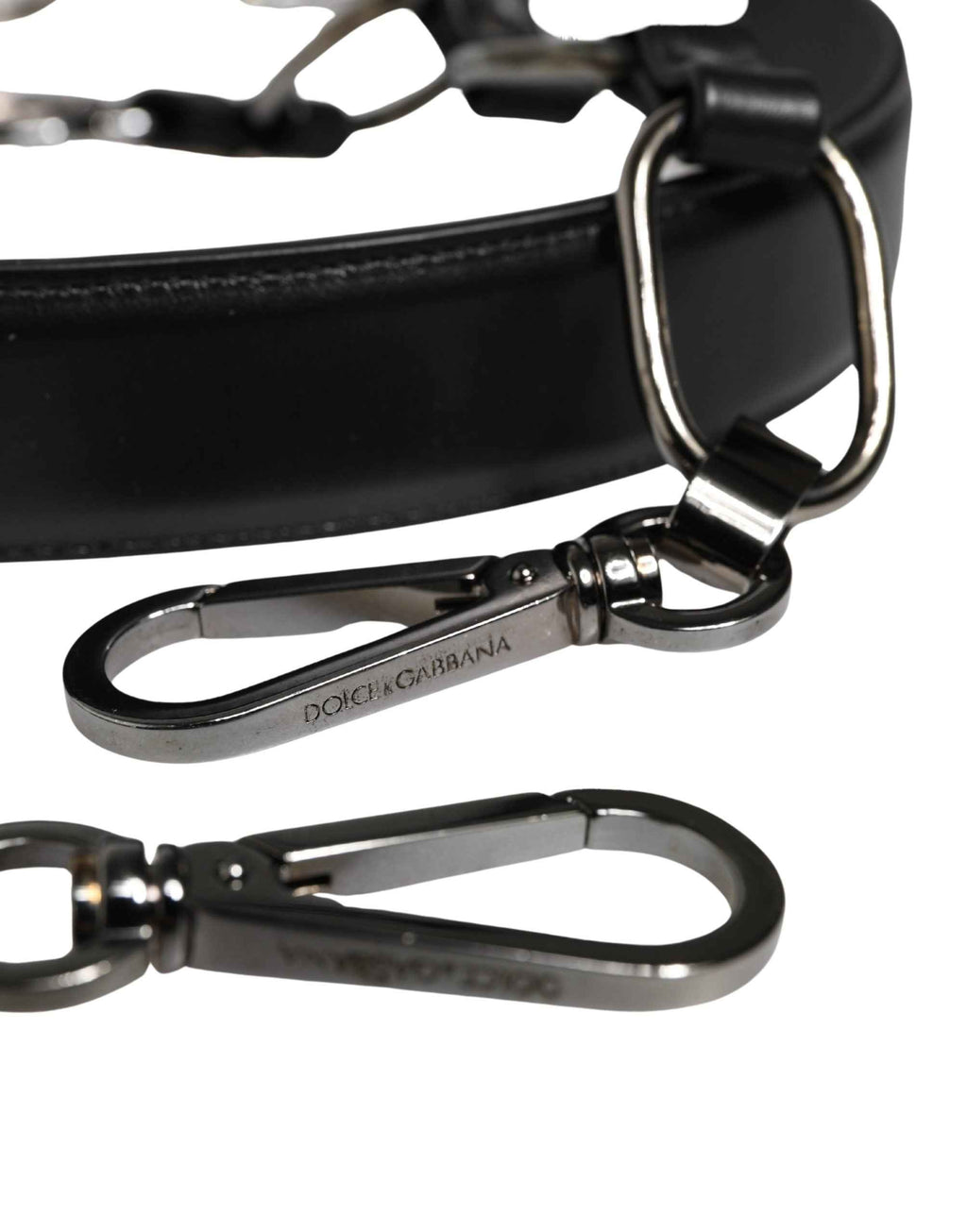 Dolce & Gabbana Black Leather Silver Chain Bag Accessory Shoulder Strap