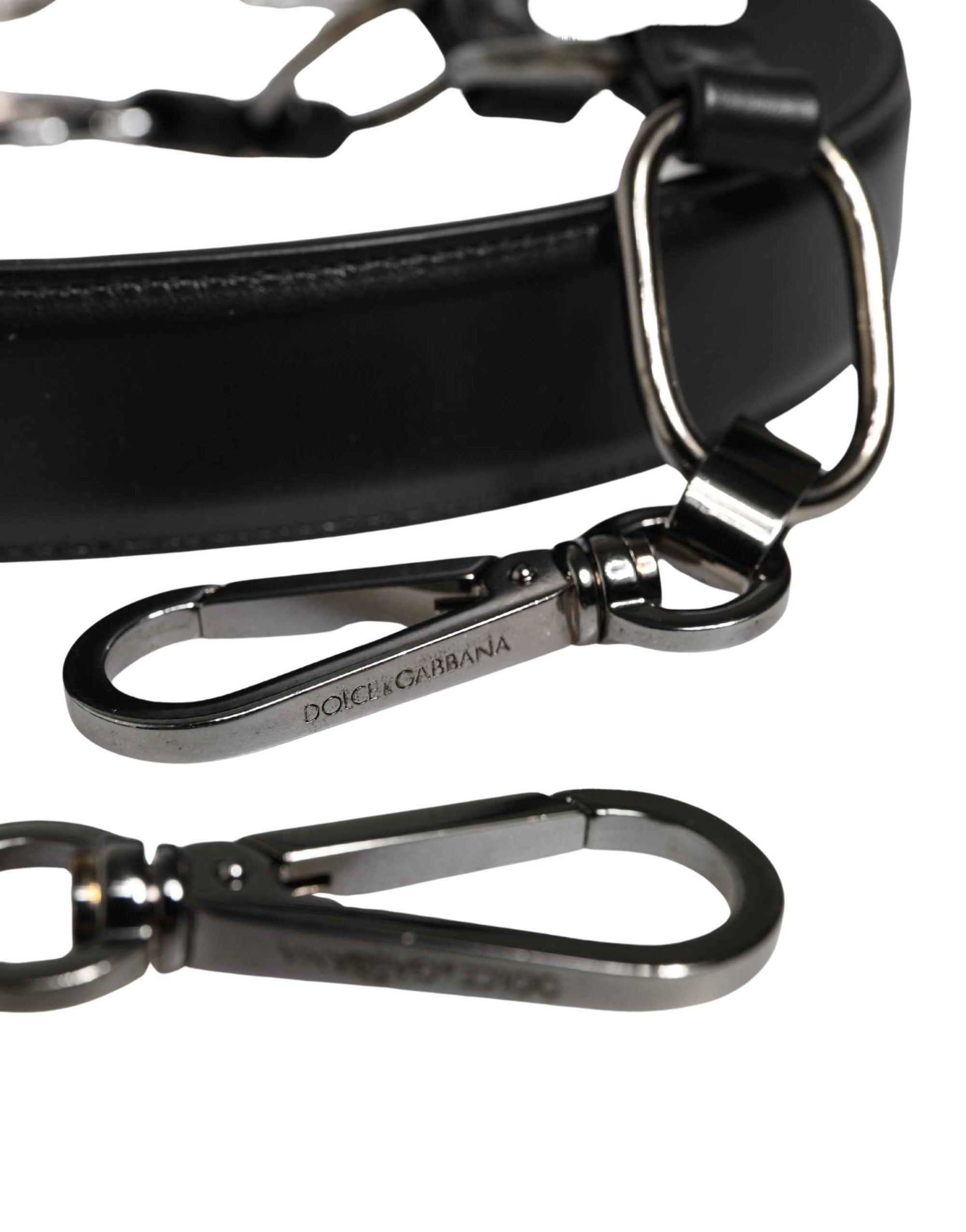 Dolce & Gabbana Black Leather Silver Chain Bag Accessory Shoulder Strap