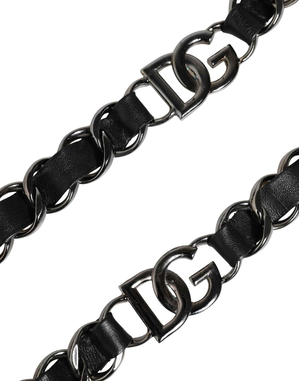 Dolce & Gabbana Black Leather Silver Chain Bag Accessory Shoulder Strap
