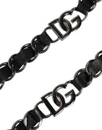 Dolce & Gabbana Black Leather Silver Chain Bag Accessory Shoulder Strap