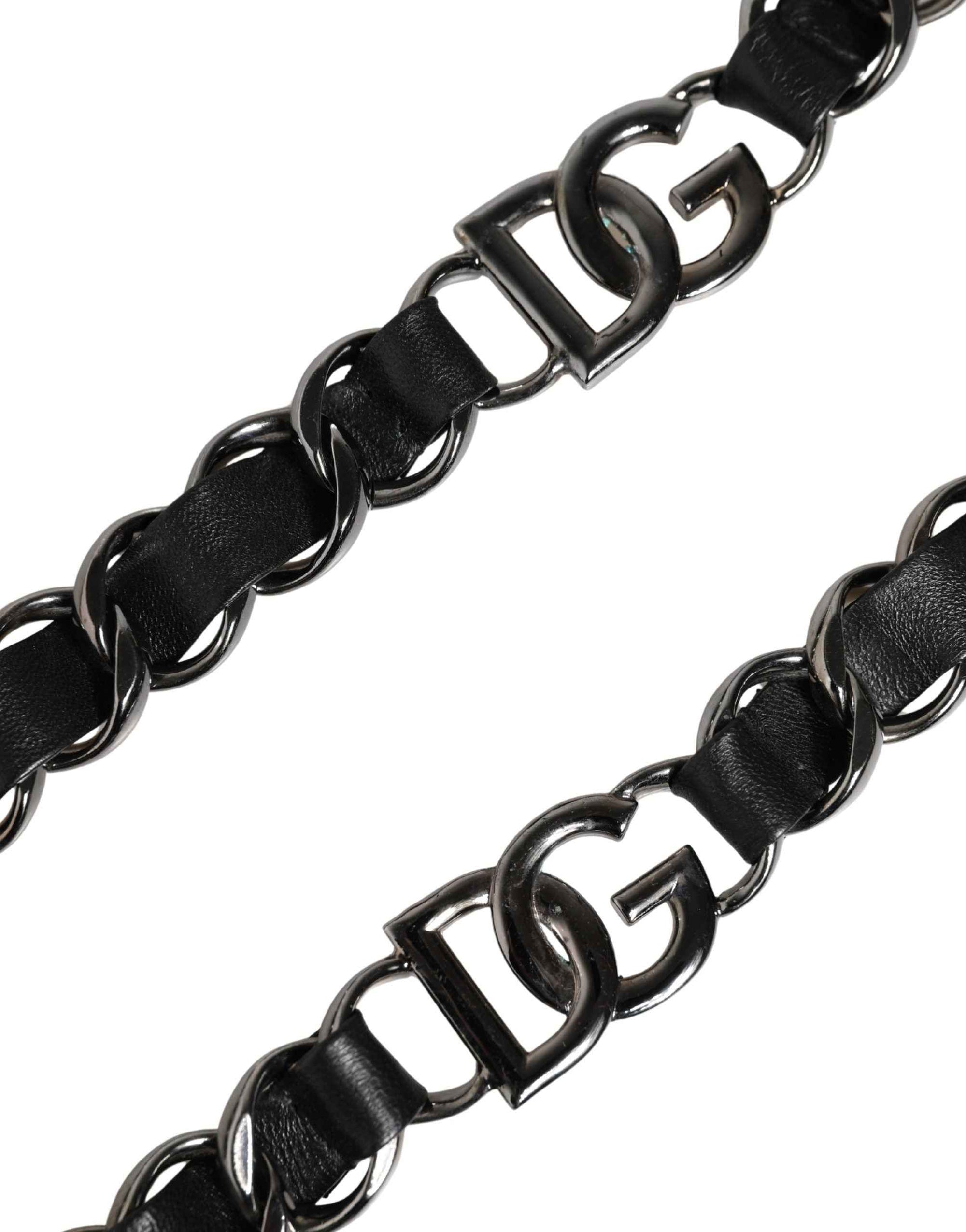 Dolce & Gabbana Black Leather Silver Chain Bag Accessory Shoulder Strap