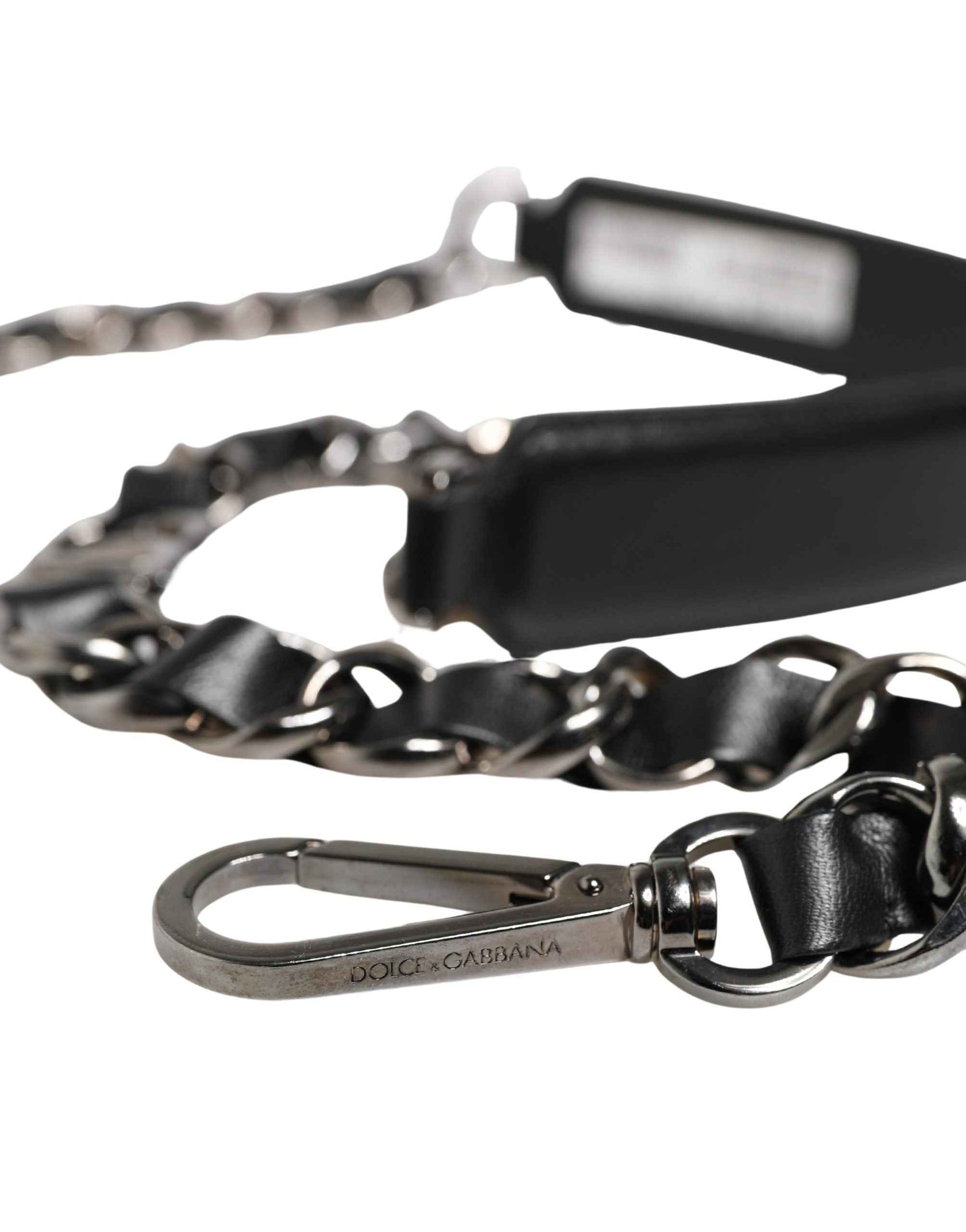 Dolce & Gabbana Black Leather Silver Chain Bag Accessory Shoulder Strap
