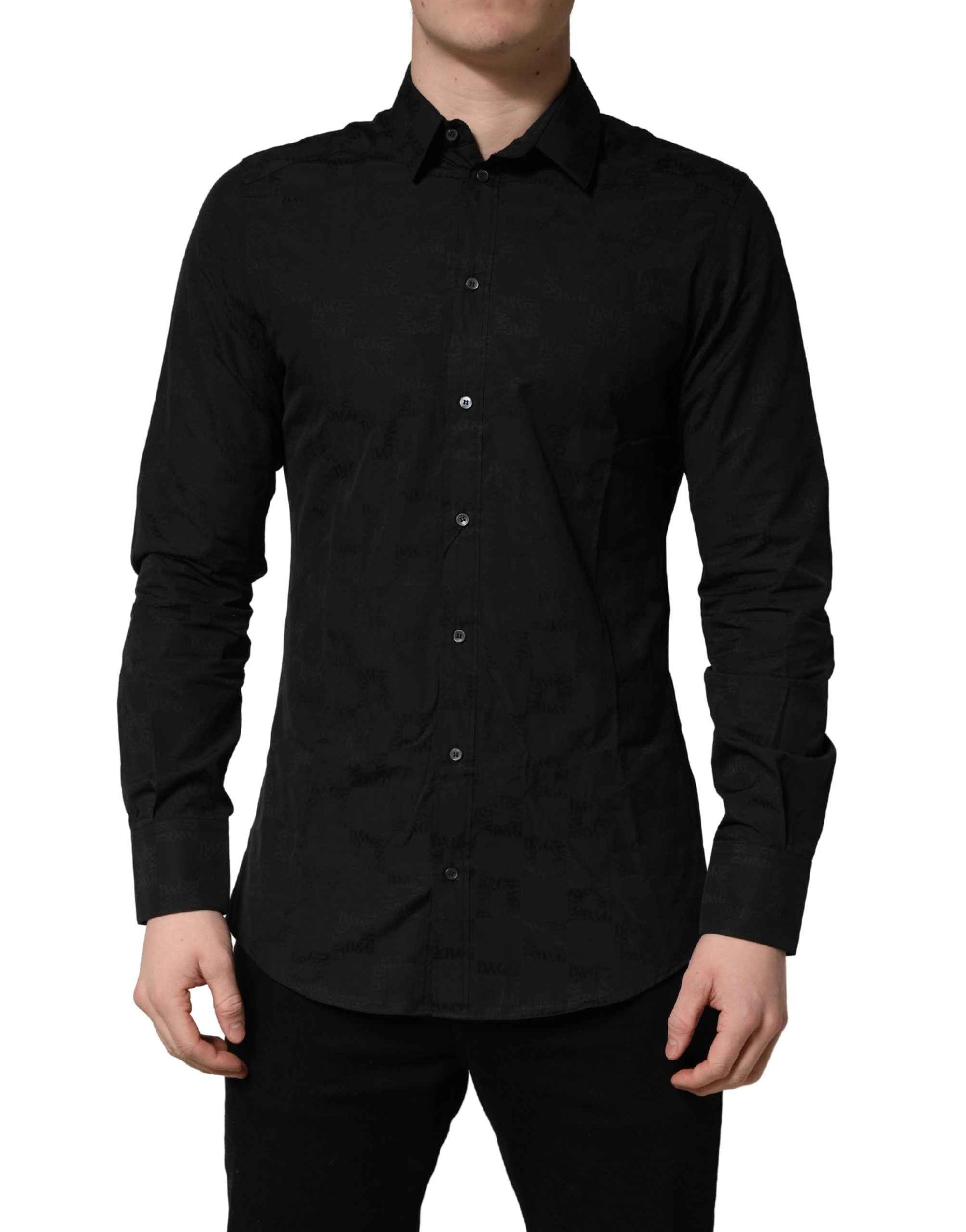 Dolce & Gabbana Black MARTINI Cotton Slim Dress Formal Shirt