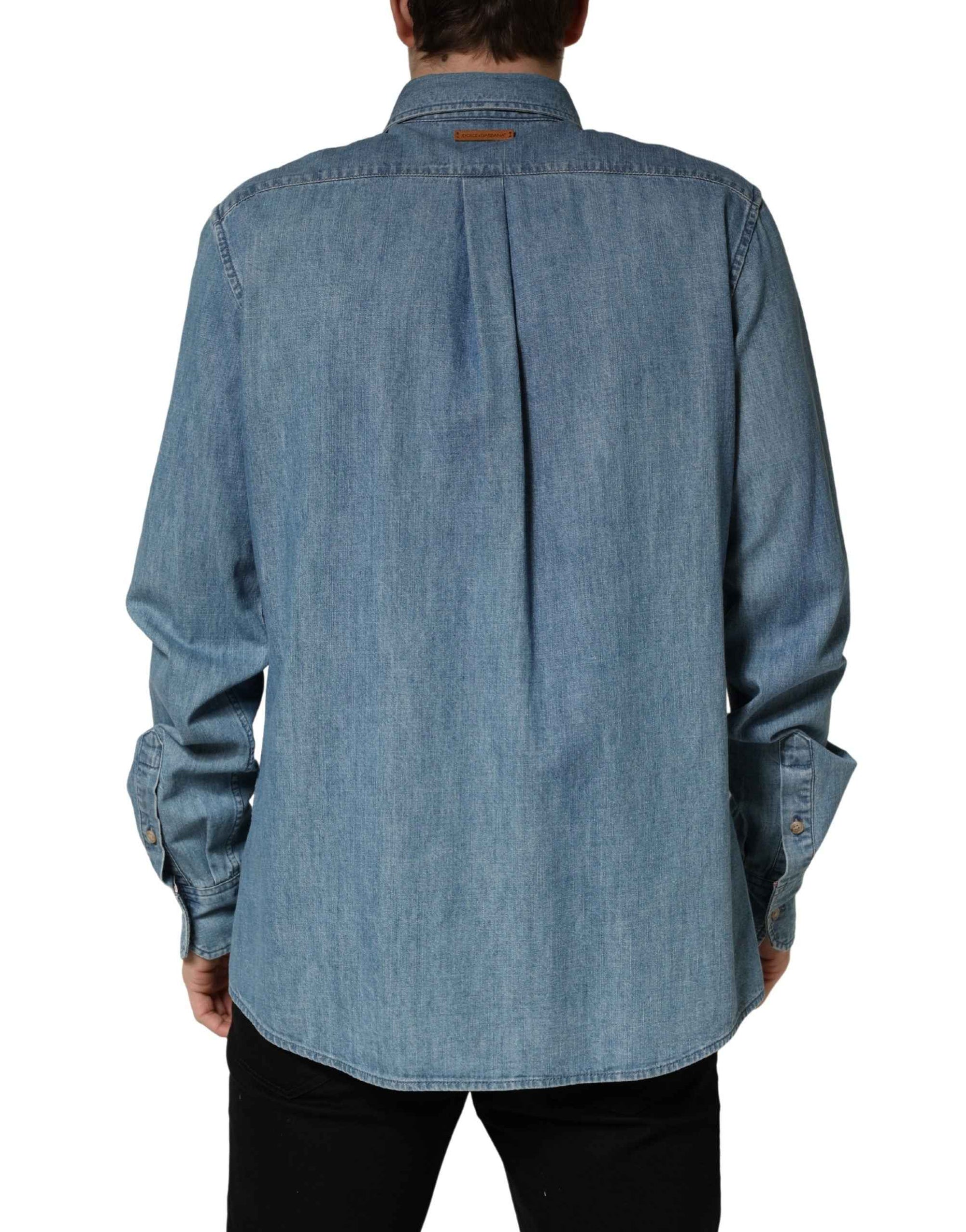 Dolce & Gabbana Blue Cotton Stretch Casual Denim Slim Shirt