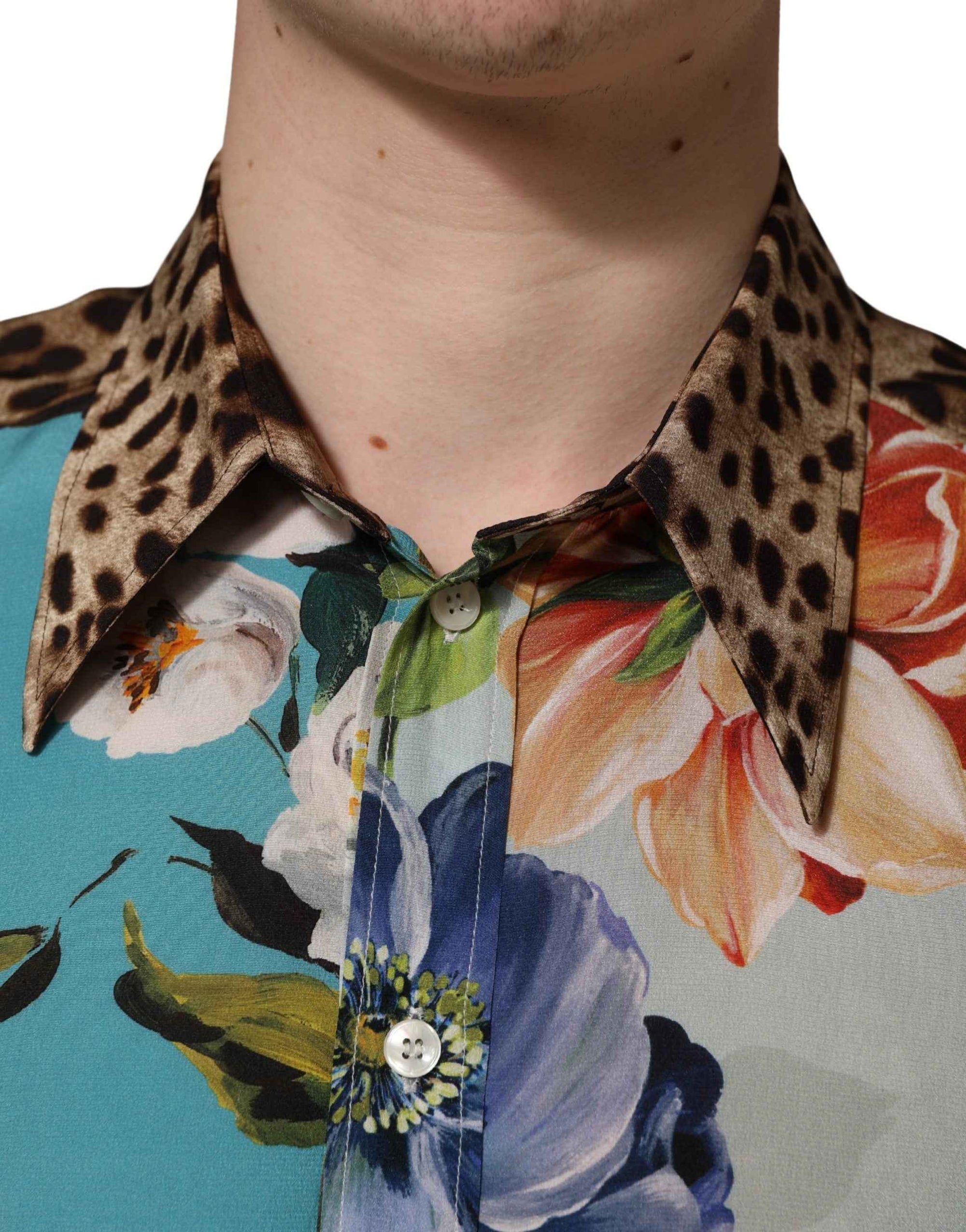 Dolce & Gabbana Multicolor Floral Animal Print Collared Shirt