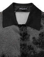Dolce & Gabbana Black Floral Applique Sheer Short Sleeve Shirt