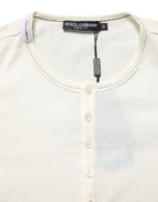 Dolce & Gabbana White Long Sleeves Henley Pullover Sweater