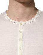 Dolce & Gabbana White Long Sleeves Henley Pullover Sweater