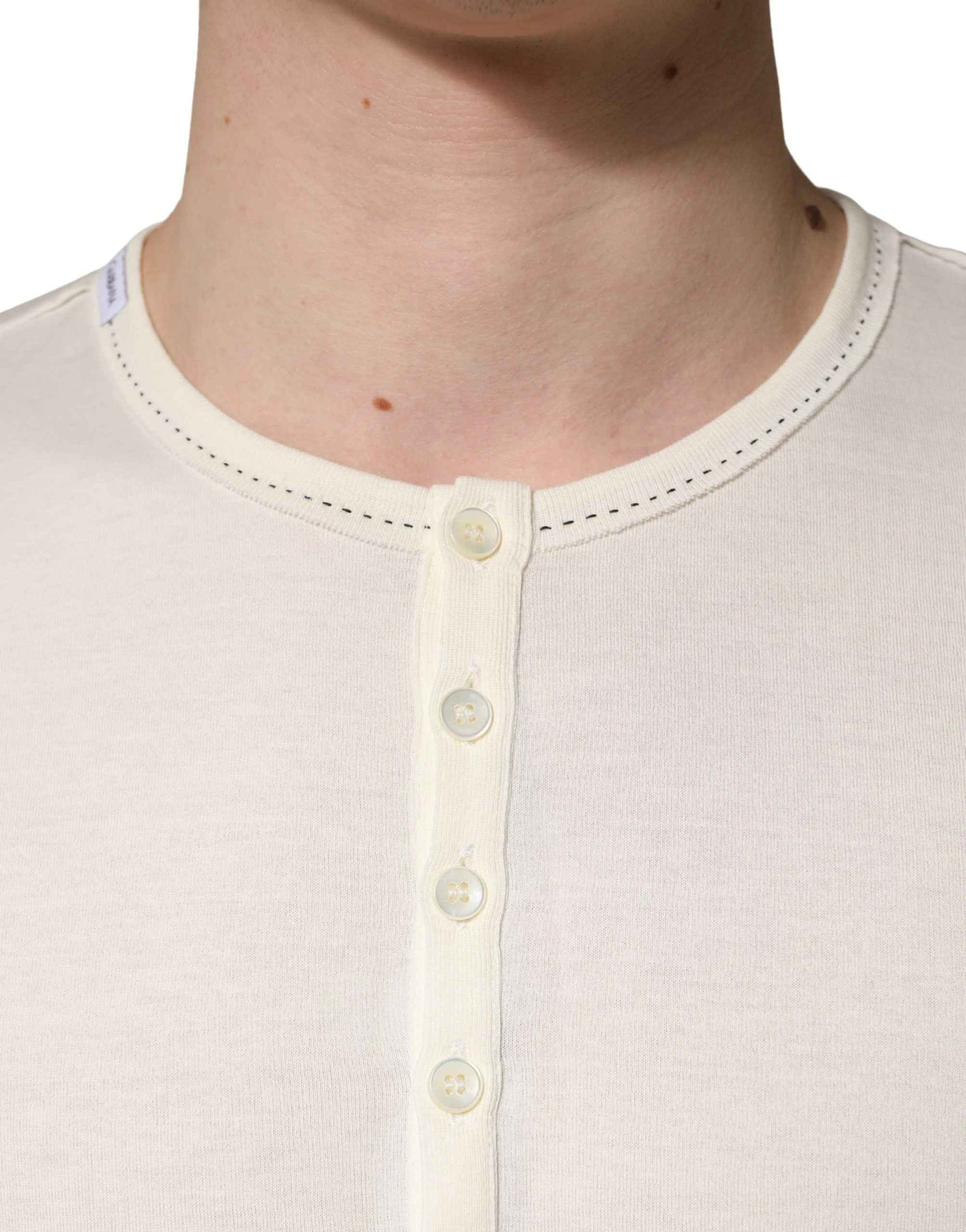 Dolce & Gabbana White Long Sleeves Henley Pullover Sweater