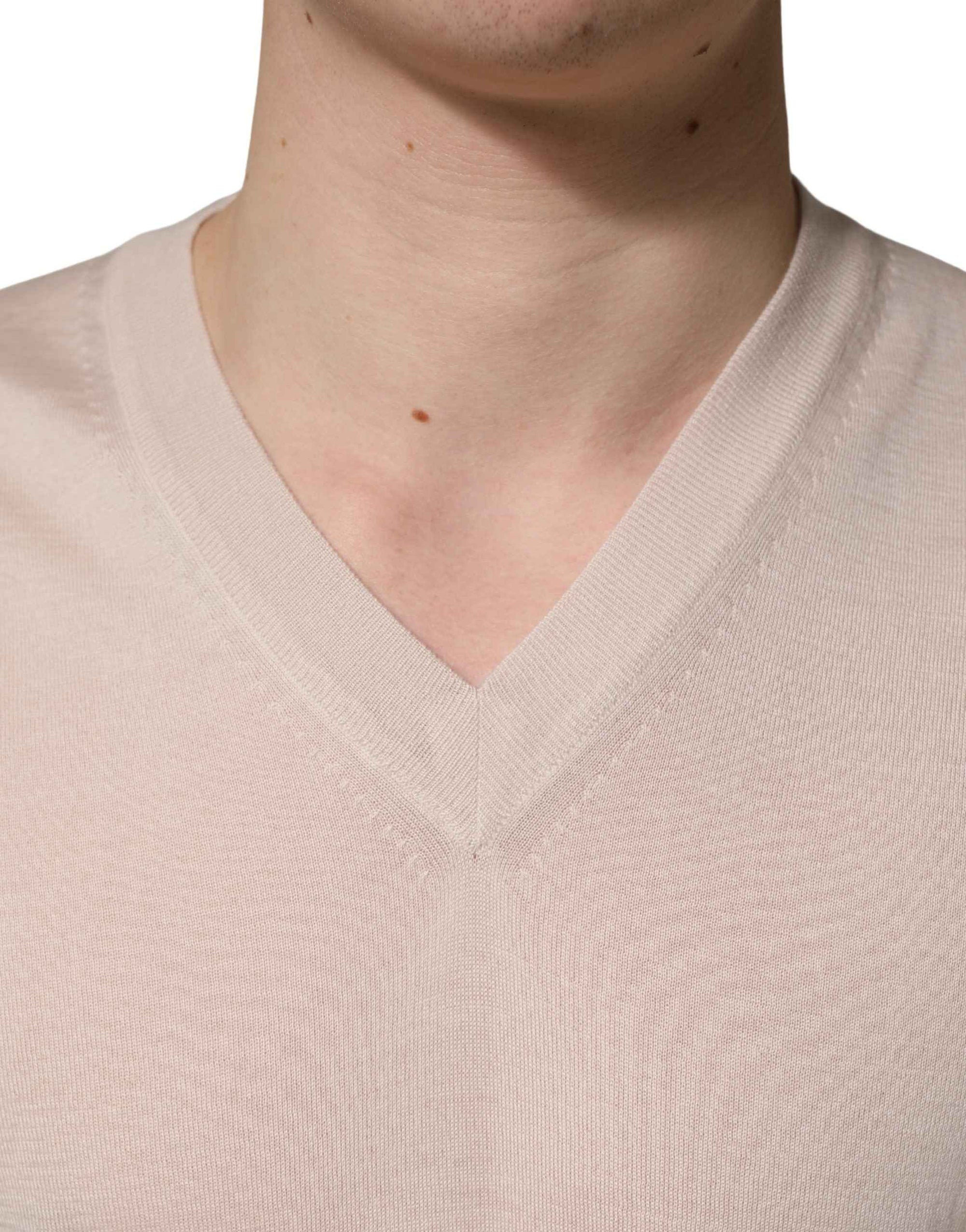 Dolce & Gabbana Beige Cashmere V-neck Men Pullover Sweater